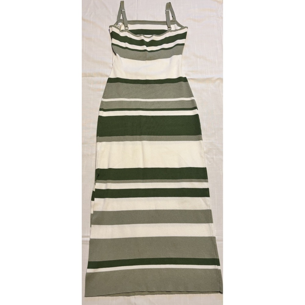 Here Comes The Sun Women's Green & White Striped Bodycon Peekaboo Dress Medium - Picture 2 of 15
